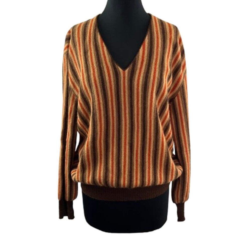 VINTAGE Lemmermayer Vienna Austria Pure Alpaca Sweater Striped Knit V-Neck Sz 44